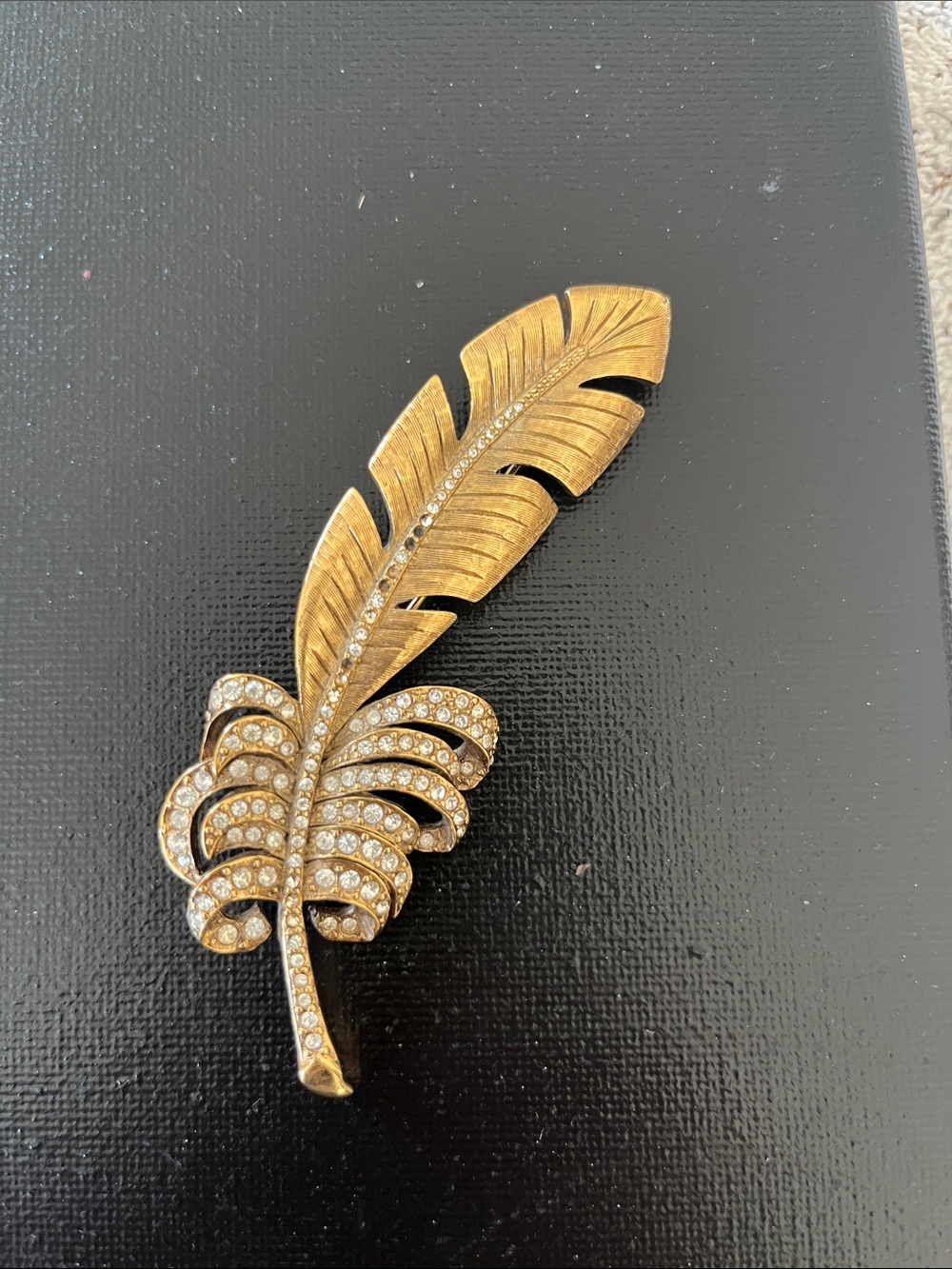 Carolee Gold-Tone Feather Brooch with Clear Crystals